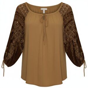 Soft Surroundings Boho Peasant Top with Burnout Velvet Sleeves – Size XL